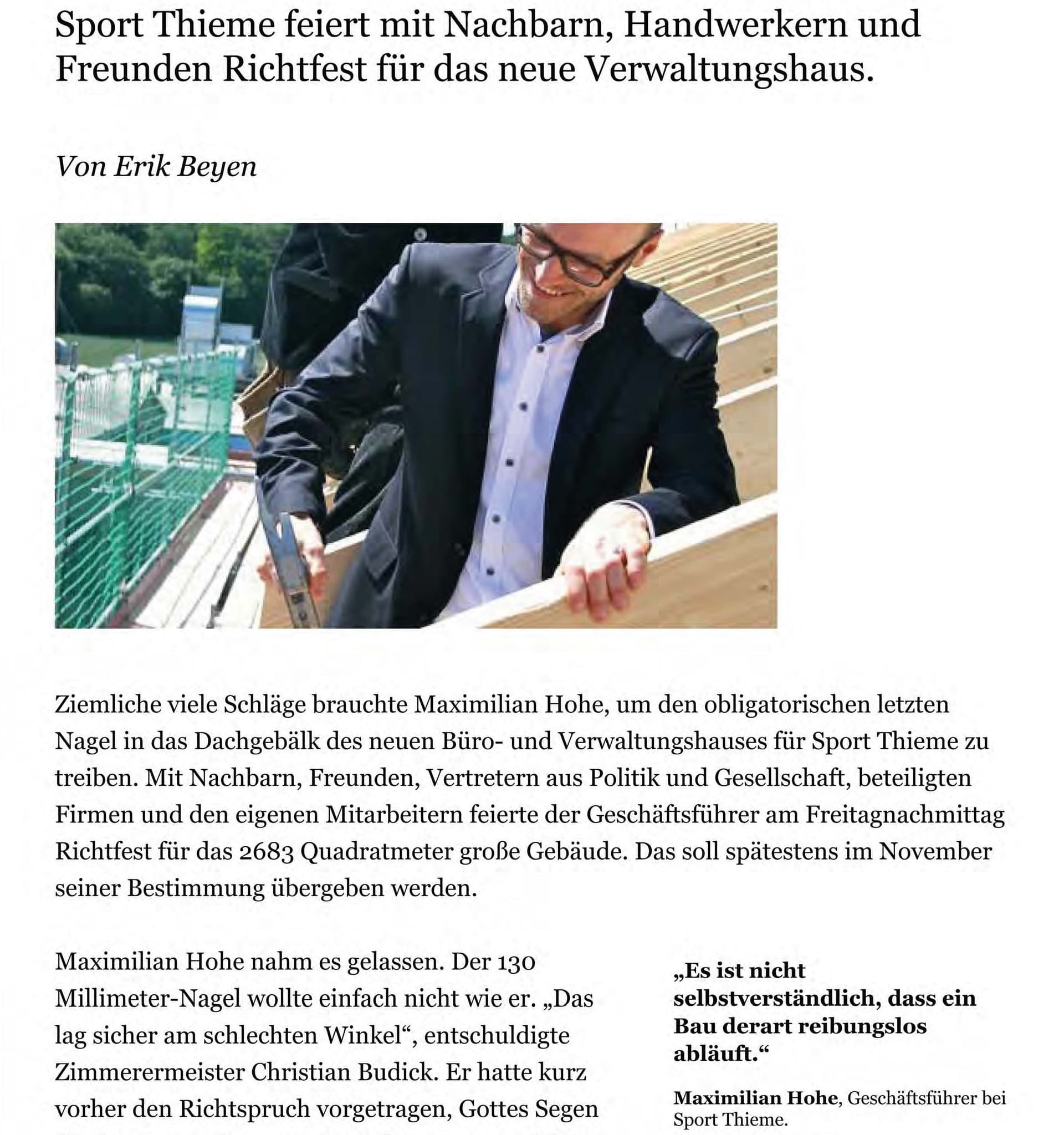 Richtfest Büroneubau Sport Thieme